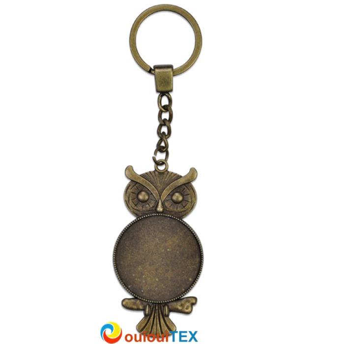Porte-clés Hibou en métal bronze avec cabochon en verre